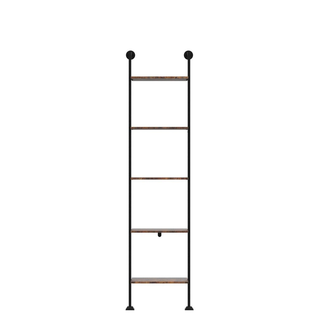 5-Tier Ladder Shelf Black Metal Frame Rustic Brown N46478
