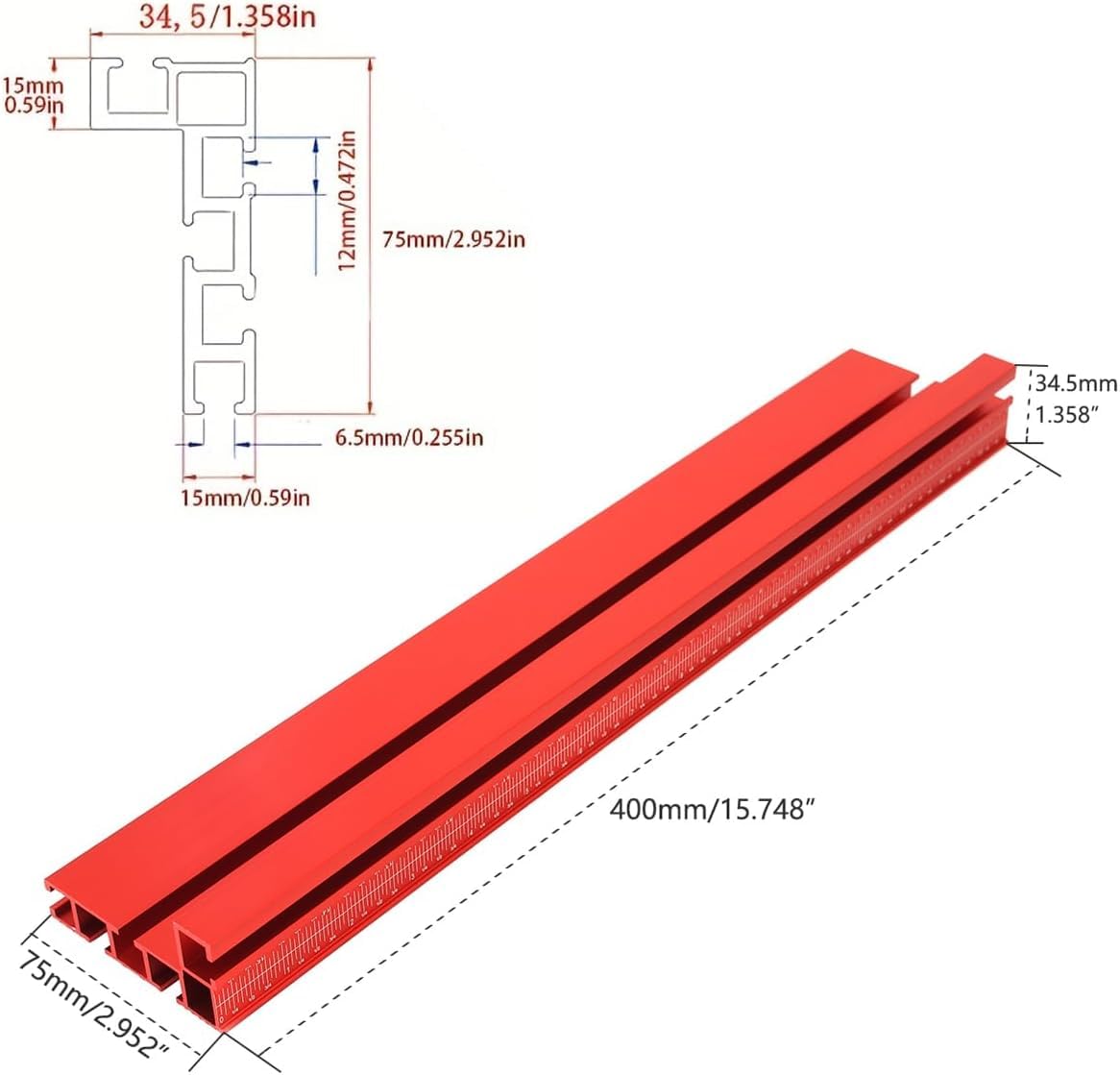 Aluminum Precision Miter Gauge with T-Track Fence and Flip Stop W94549