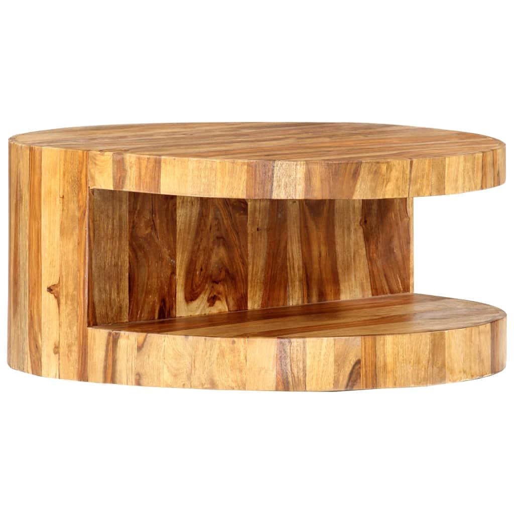 Round Coffee Table 25.6"x11.8" Solid Sheesham Wood Q266