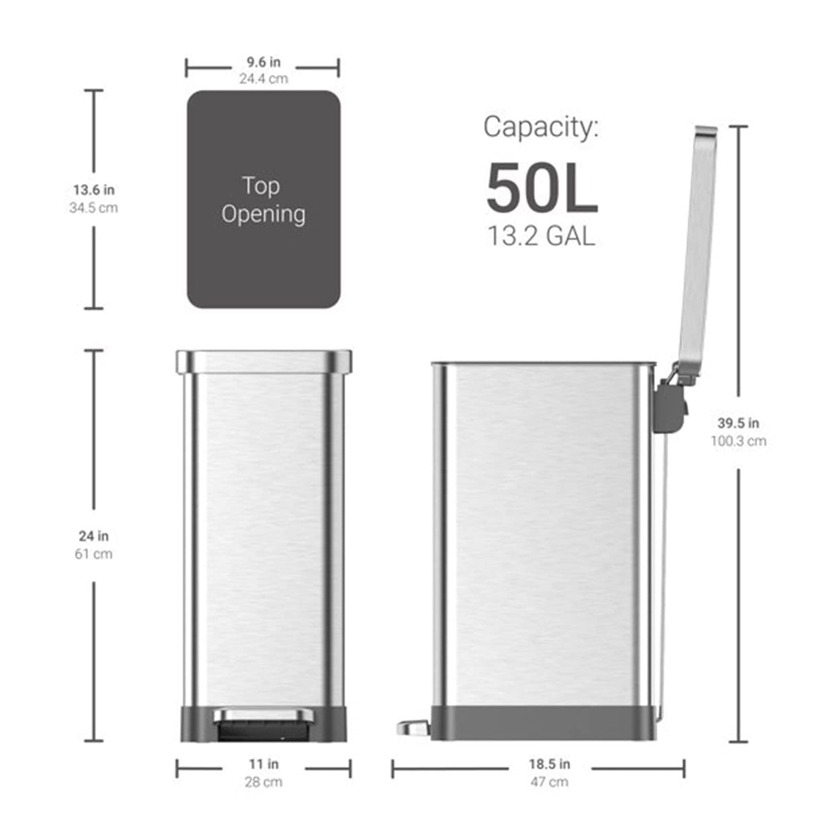 13.2 Gallon Stainless Steel Step On Trash Can E686