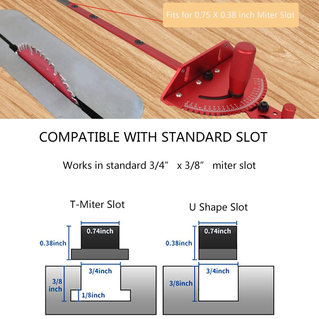Aluminum Precision Miter Gauge with T-Track Fence and Flip Stop W94549