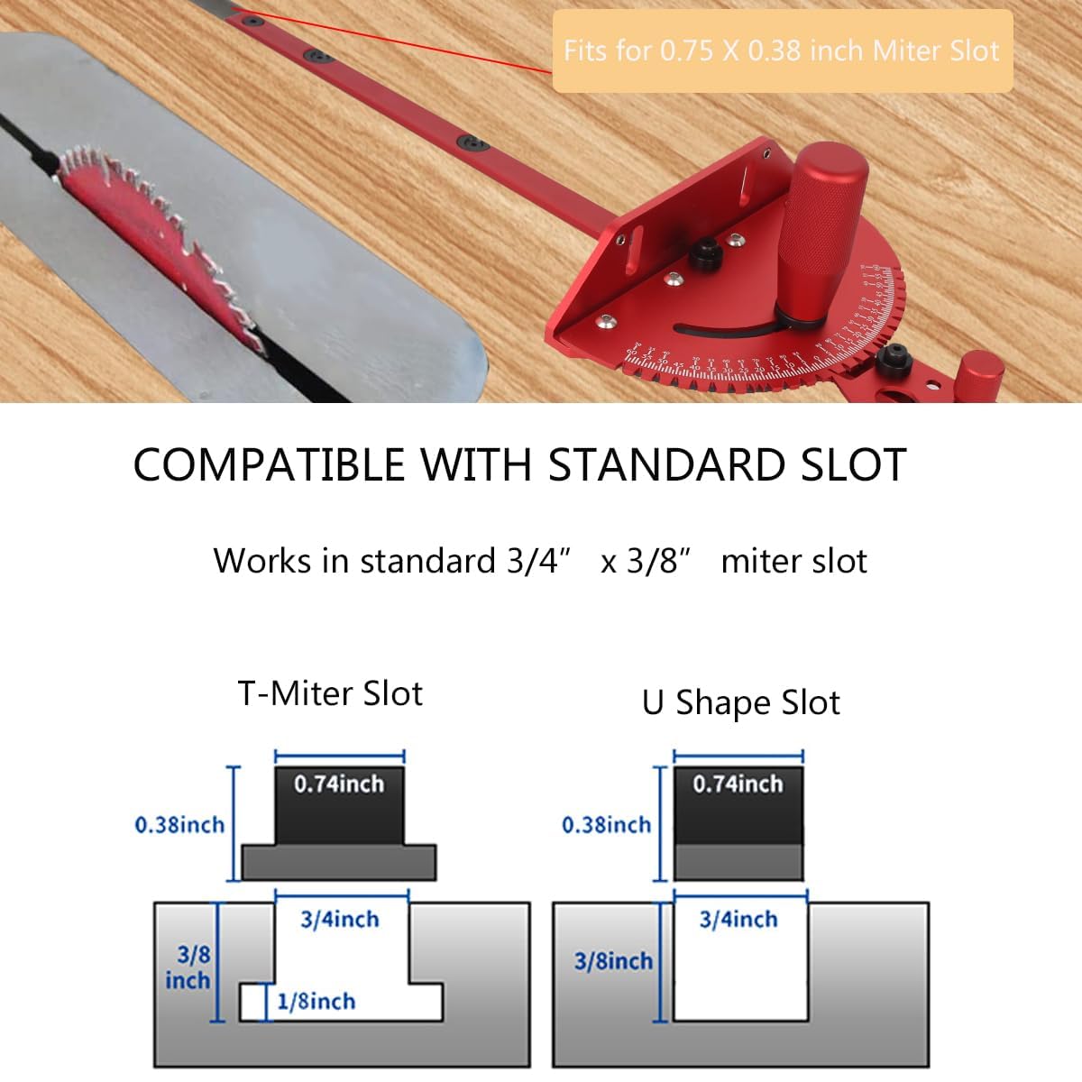 Aluminum Precision Miter Gauge with T-Track Fence and Flip Stop W94549