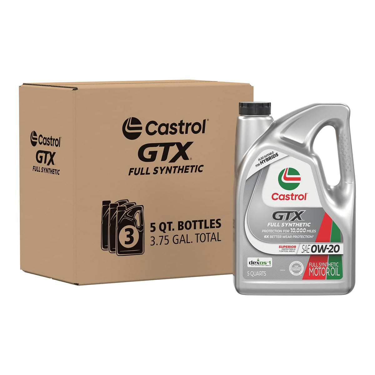 Full Synthetic 0W-20 Motor Oil, 5 Quarts, Pack of 3 H442