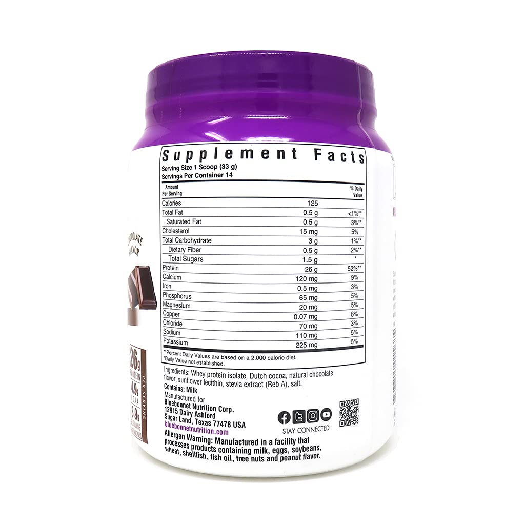 Whey Protein Isolate Powder, 26g Protein, No Sugar Added, Chocolate Flavor, 1 Lb N7645