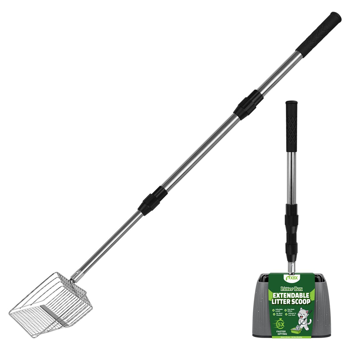 Long Handle Stainless Steel Cat Litter Scoop with Holder V15544