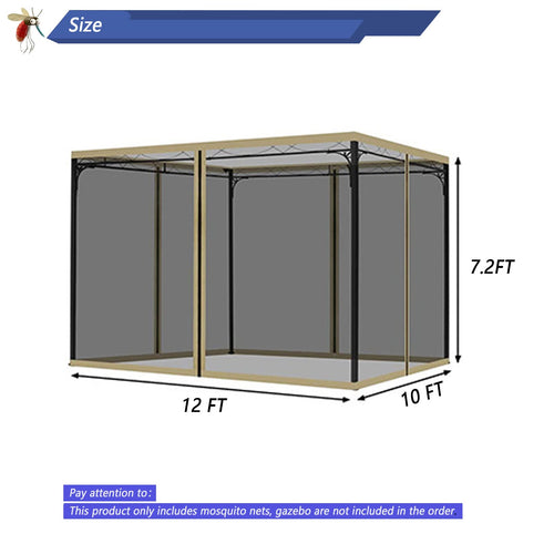 10x12 Gazebo Replacement Mosquito Netting 4-Panel Sidewall Screen with Zipper Black G29519