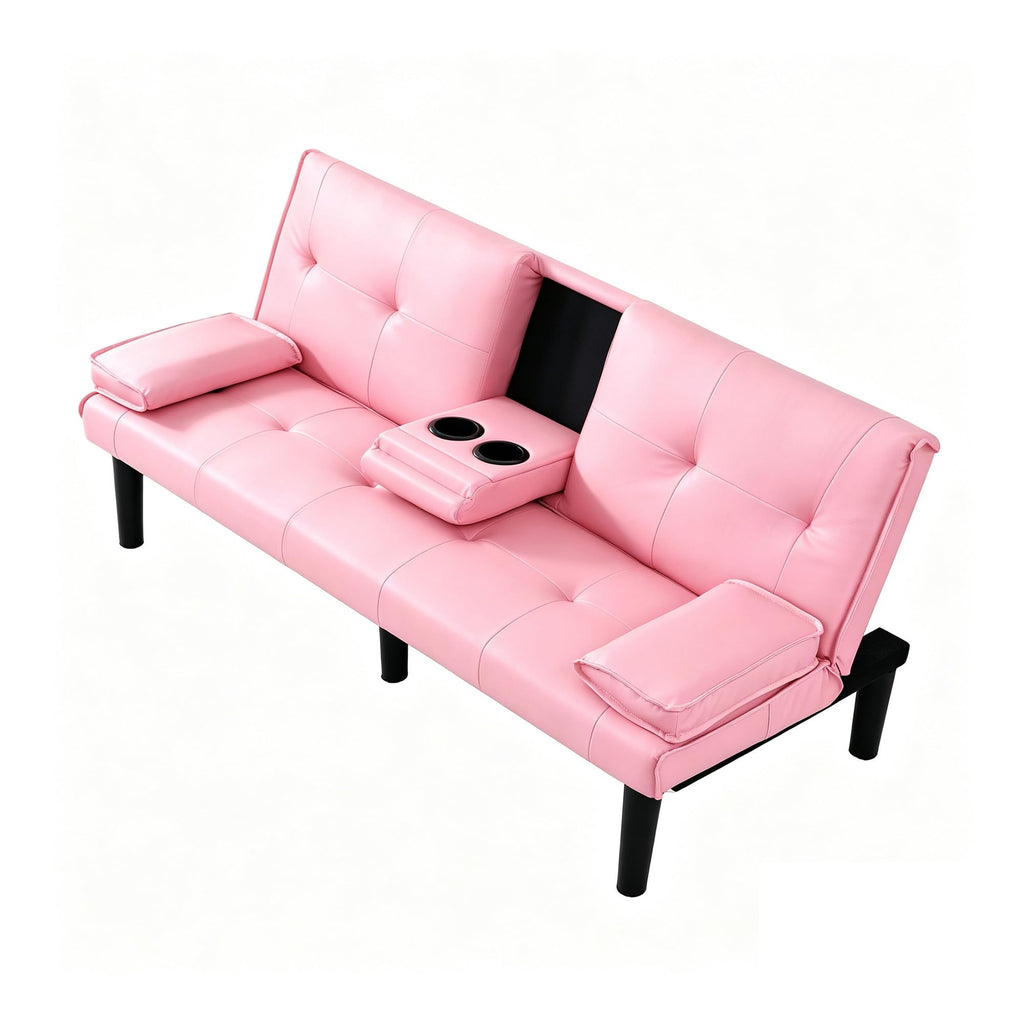 67" Convertible Sofa Bed with Cup Holders, Pink D27697