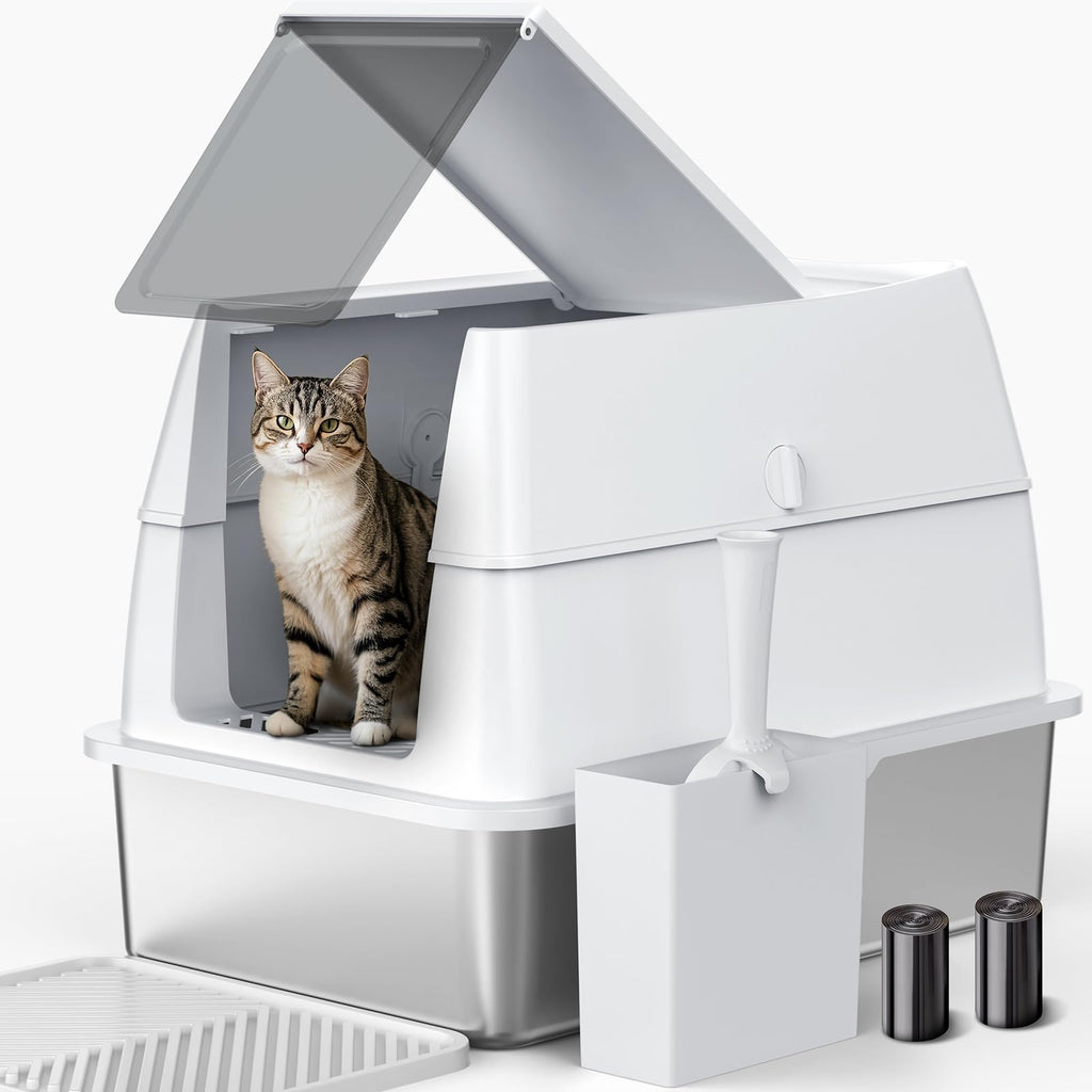 XL Stainless Steel Litter Box with Lid E364