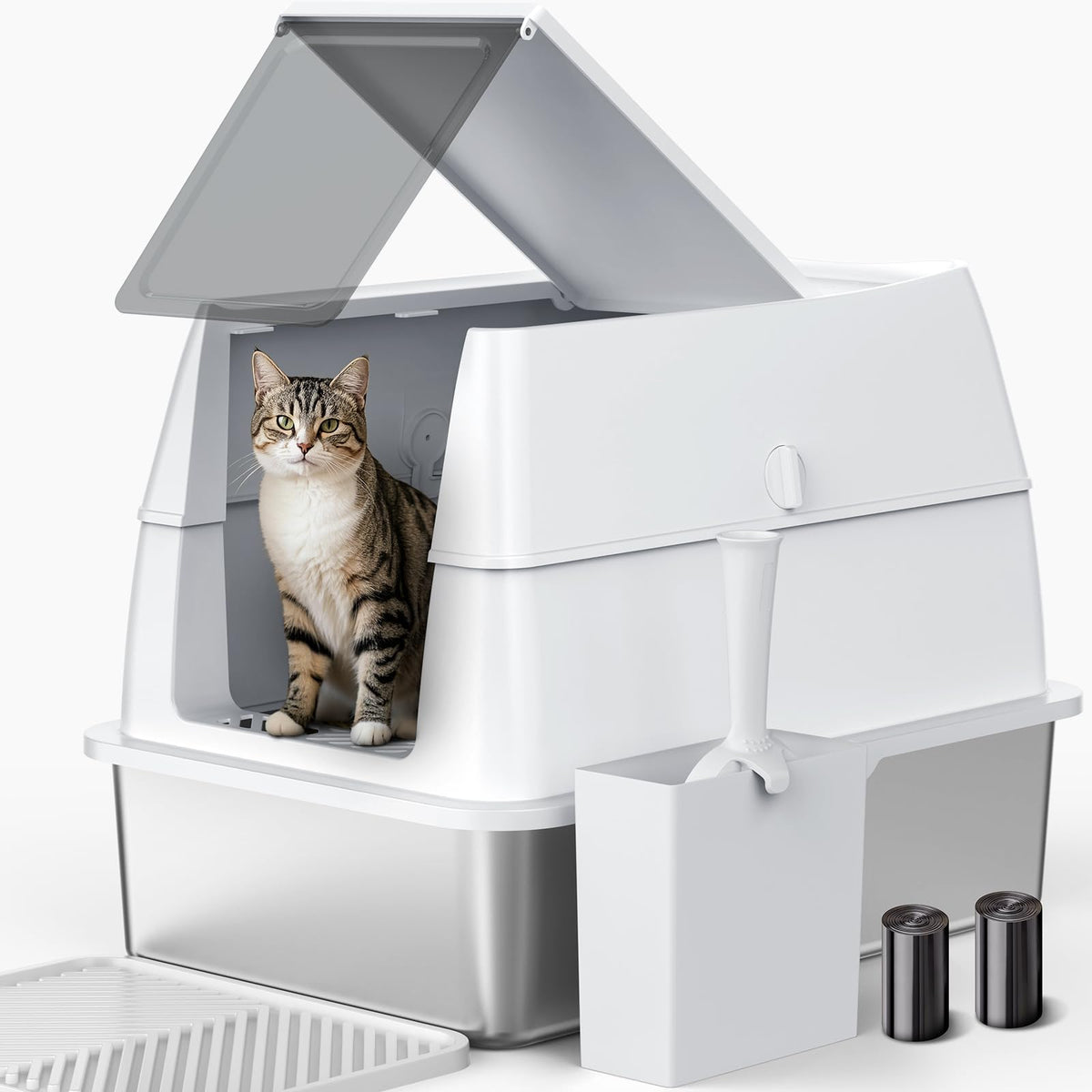 XL Stainless Steel Litter Box with Lid E364