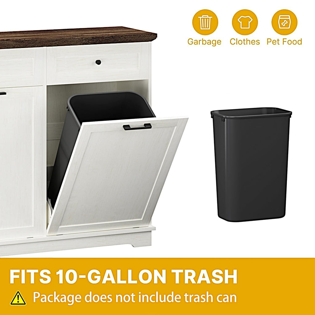 Antique Brown White 20 Gallon Wood Tilt Out Trash Can Cabinet F46307