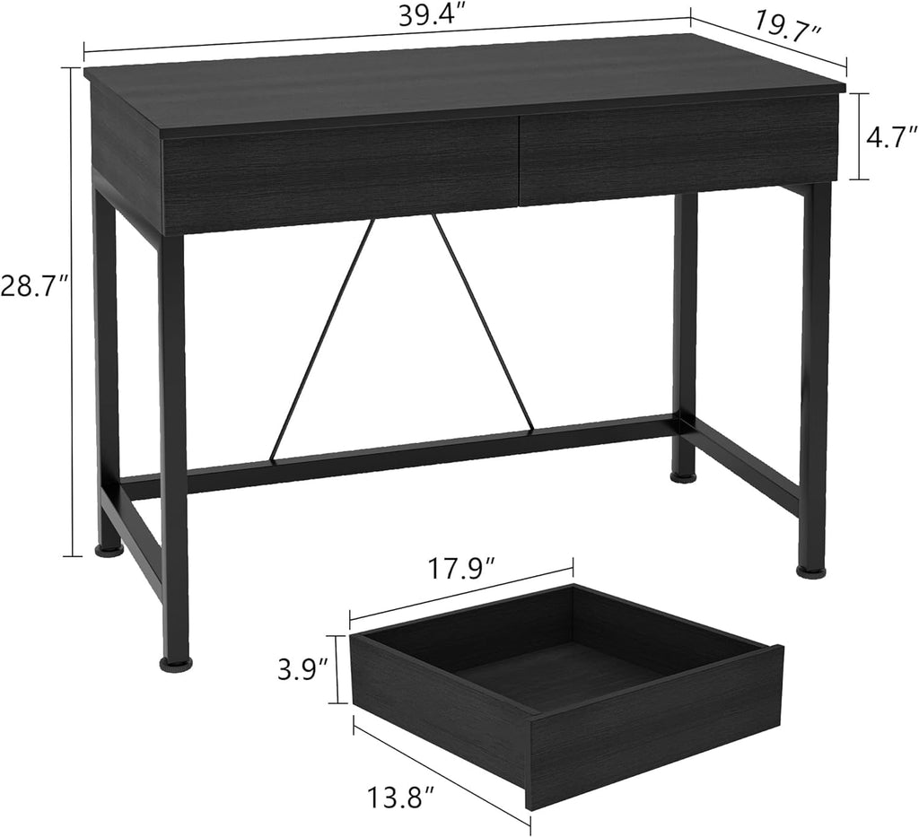 Black Wooden Computer Desk with Drawers B89264