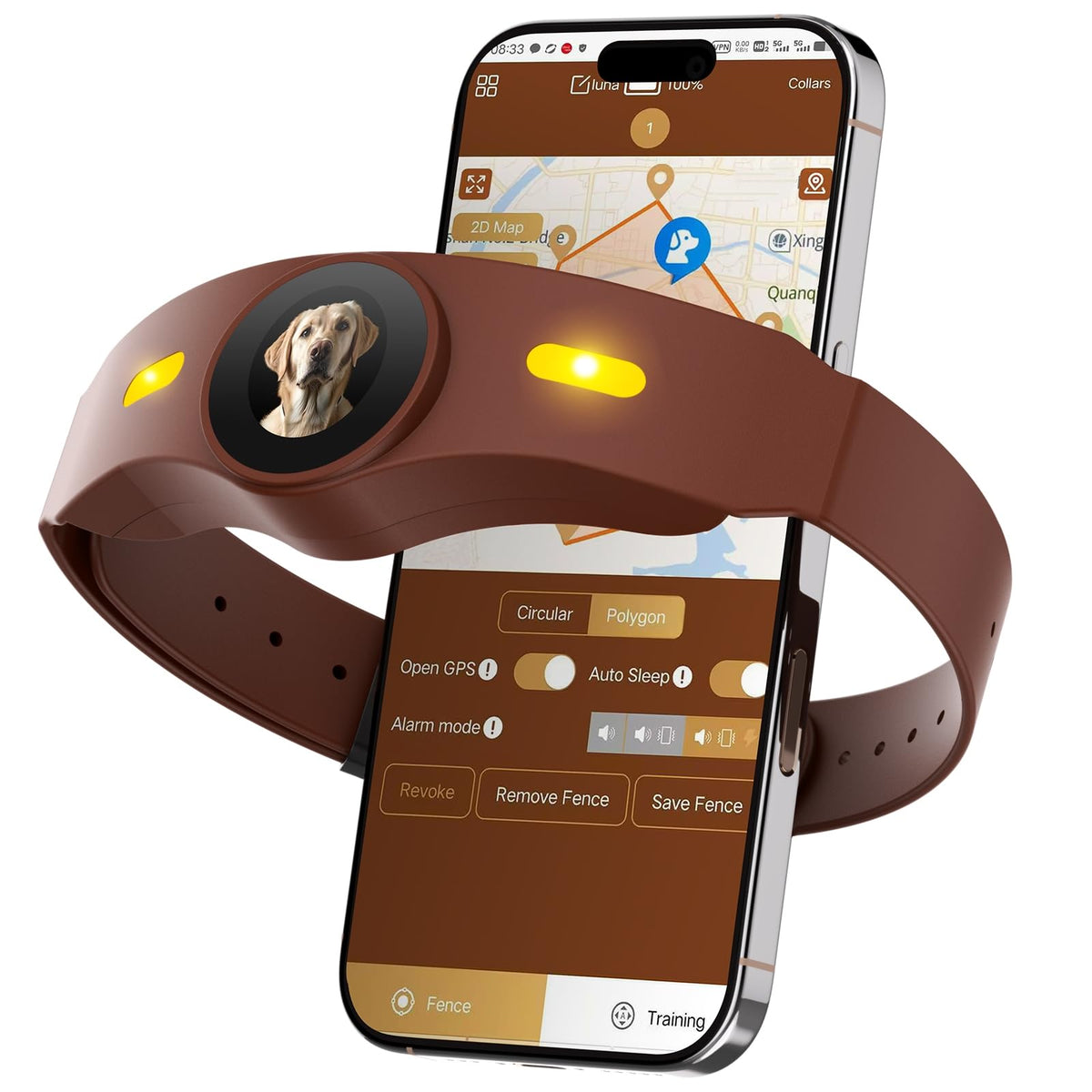 Wireless Dog Fence Collar, 64-3280ft Adjustable, Rechargeable IP7 Waterproof, Brown A1591