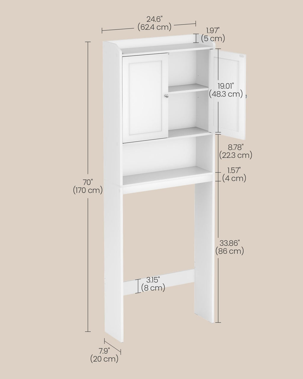 Over the Toilet Storage Cabinet with Doors and Adjustable Shelves W964