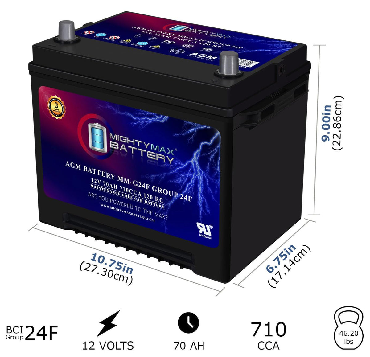 12V 70Ah AGM Replacement Battery J345