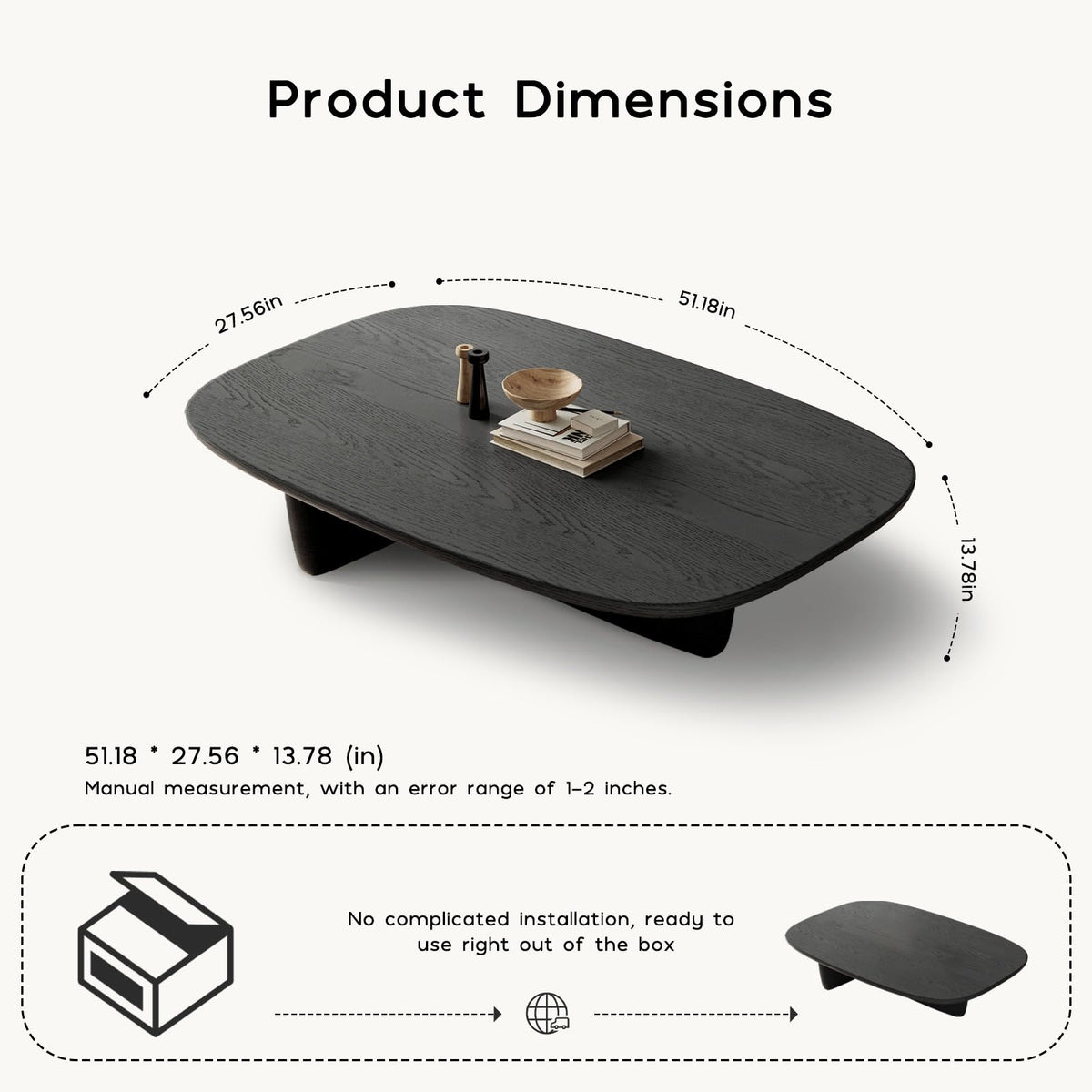 Black Wood Oval Coffee Table with Pedestal Base V545