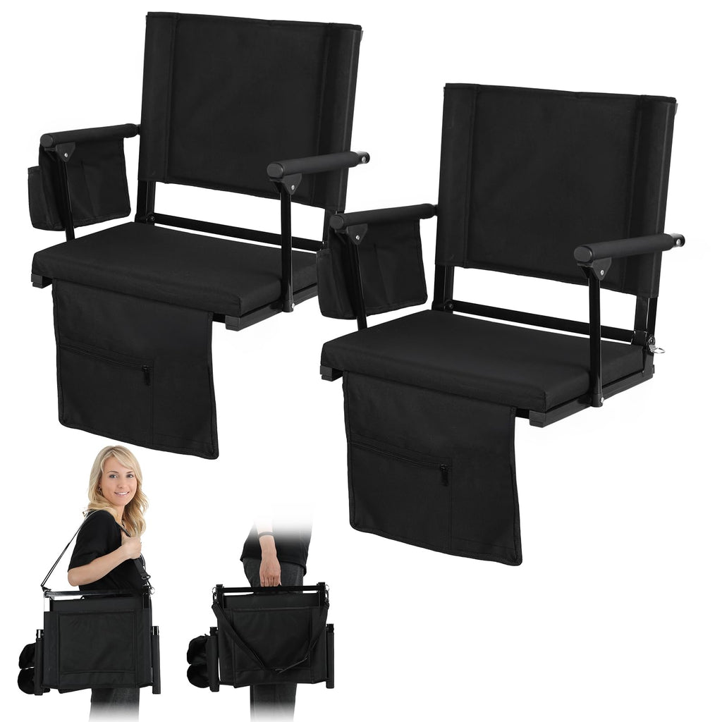 2 Pcs Folding Stadium Seats with Back Support & Cushion D16426