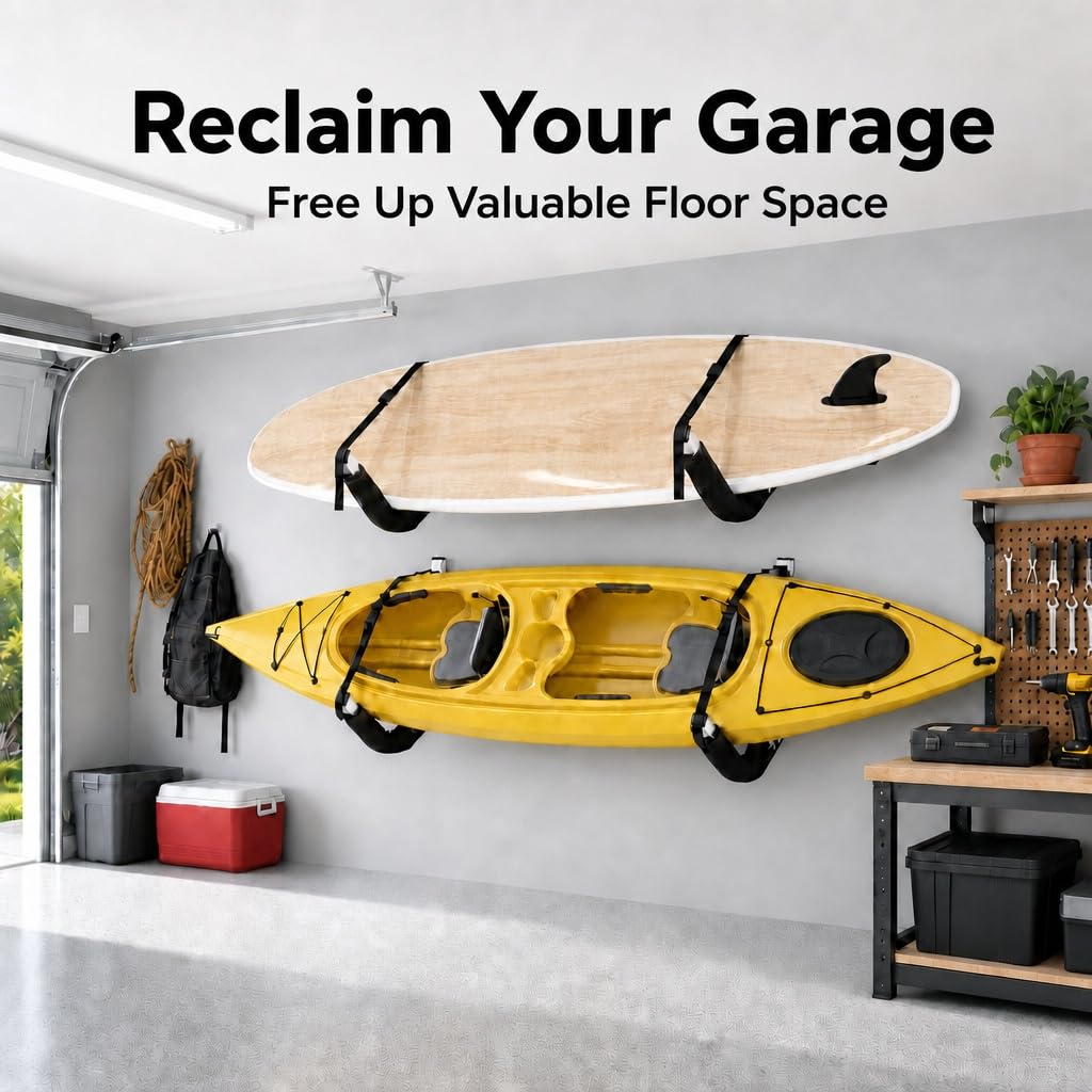 Kayak Wall Mount Storage Rack, Heavy Duty Steel, 125LB Capacity W4204