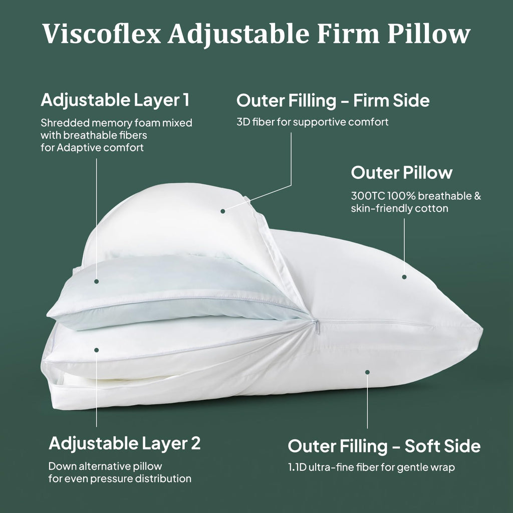 King Size Set of 2 Adjustable Memory Foam Bed Pillows R530412