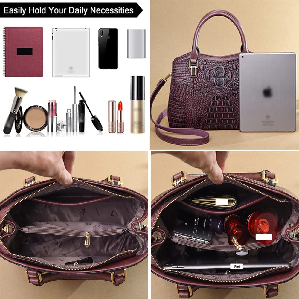 Crocodile Leather Satchel Handbag with Shoulder Strap D7493