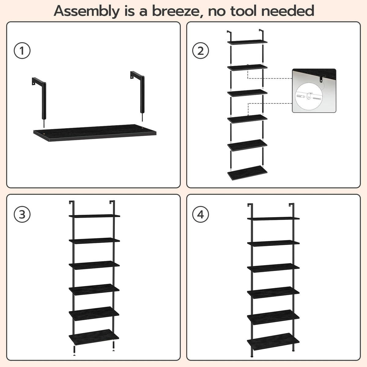 6-Tier Wall Mounted Wooden Ladder Shelf Y955