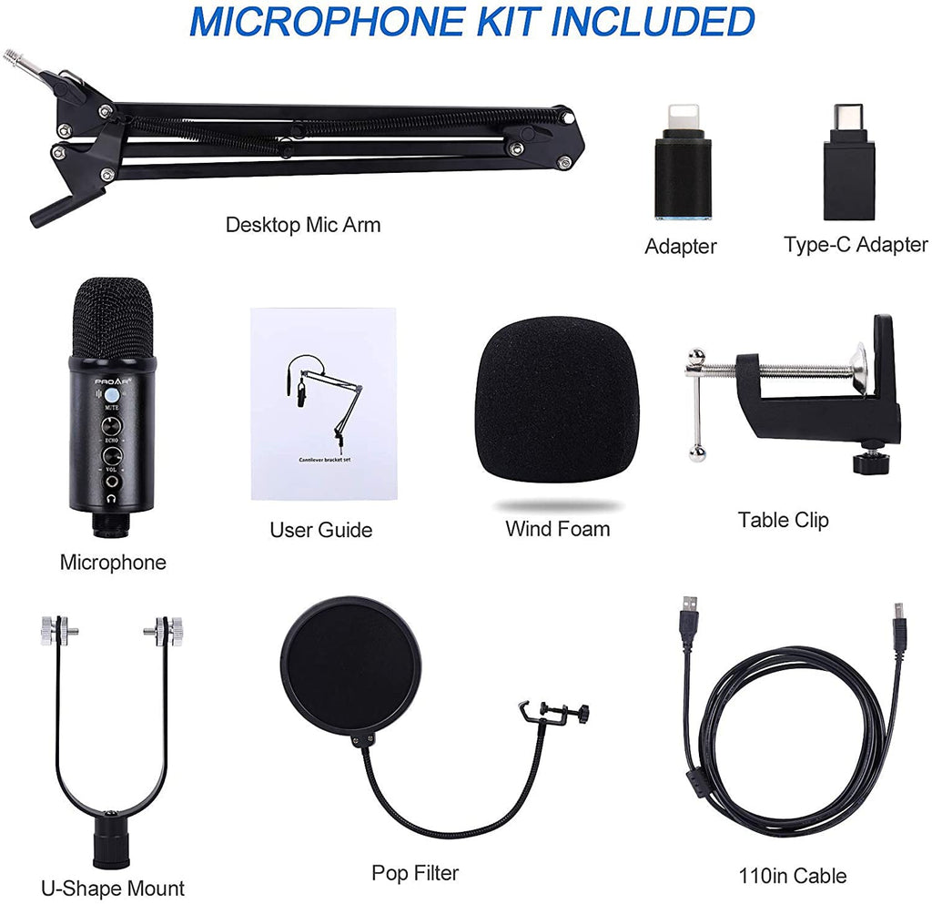 USB Condenser Microphone Kit with Boom Arm R124