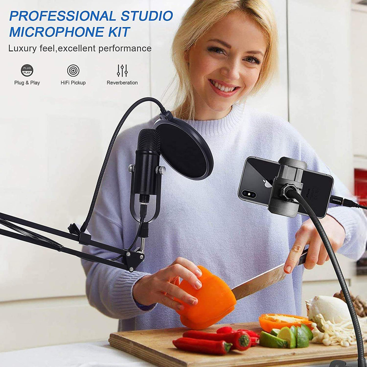 USB Condenser Microphone Kit with Boom Arm R124