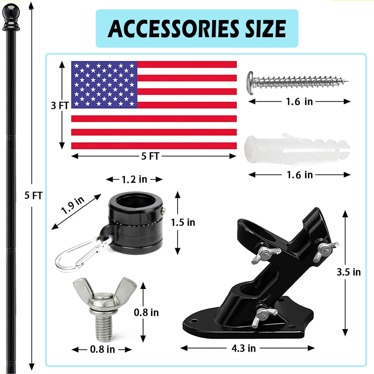 5FT Tangle Free Spinning Metal Flag Pole Kit with 3x5 Flag E578820