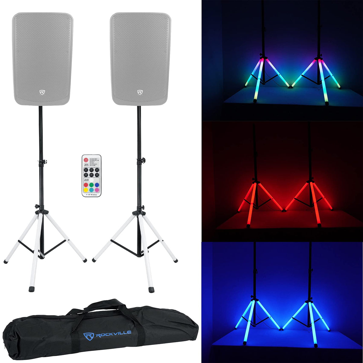 12-Inch Powered PA Speakers 2-Pack with LED Stands Y1105
