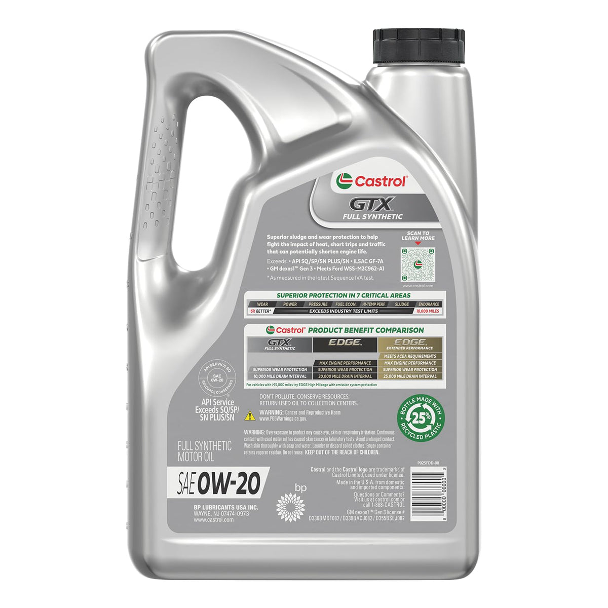 Full Synthetic 0W-20 Motor Oil, 5 Quarts, Pack of 3 H442