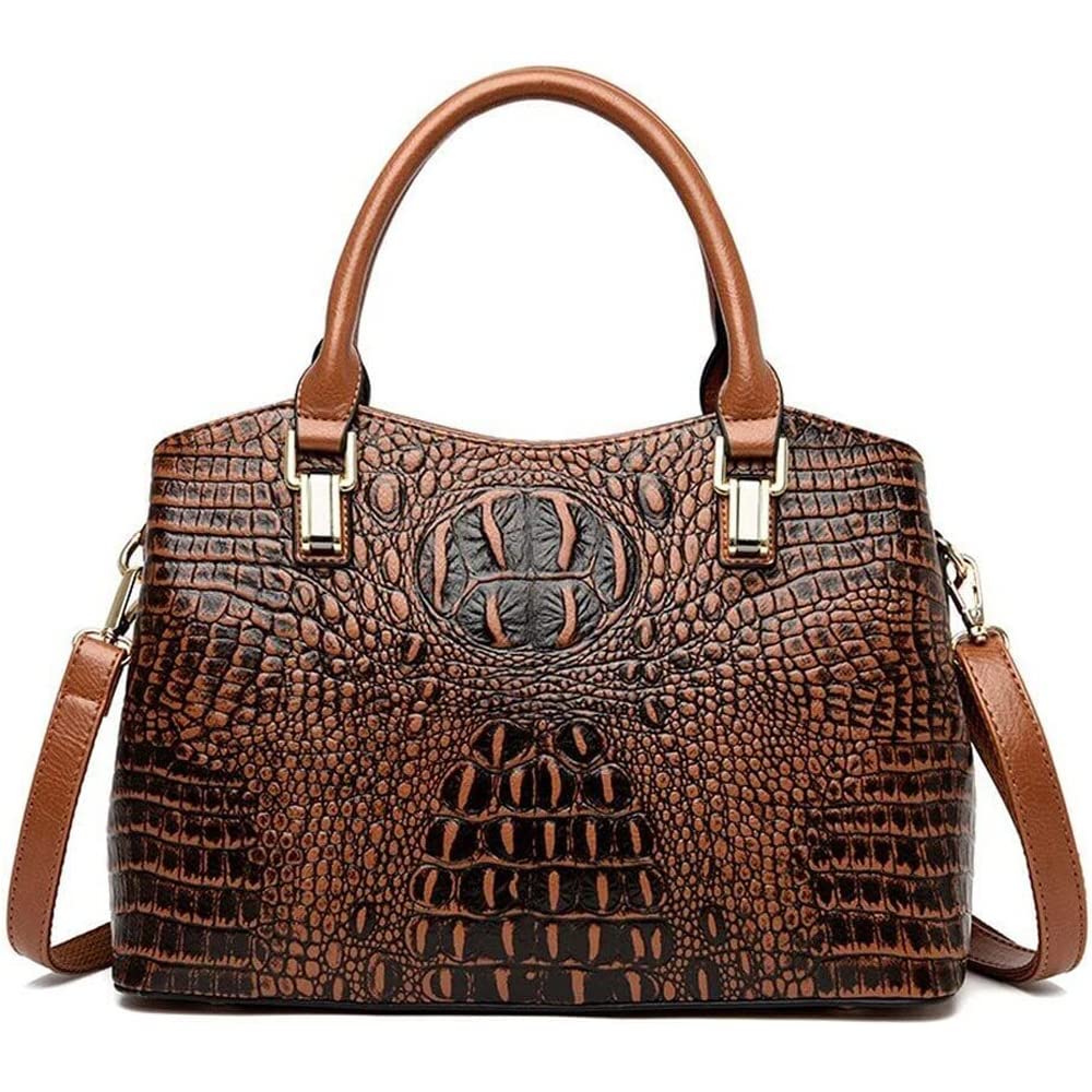 Crocodile Leather Satchel Handbag with Shoulder Strap D7493