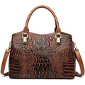 Crocodile Leather Satchel Handbag with Shoulder Strap D7493