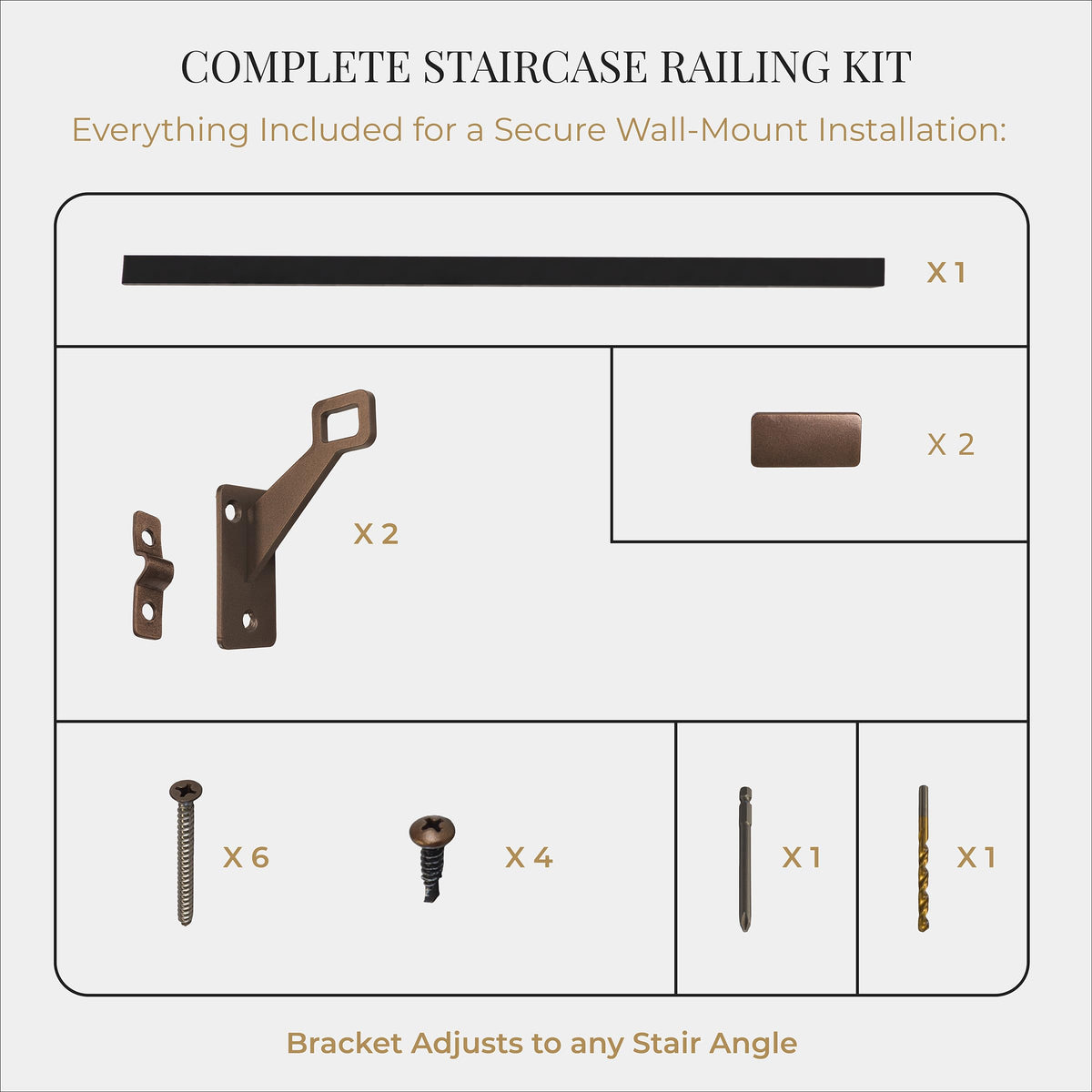 Aluminum Stair Handrail with Stainless Steel Brackets, 6 Feet Z954845