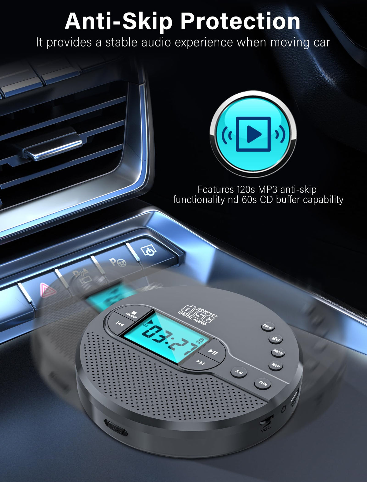 Portable CD Player with Bluetooth USB AUX FM I25788