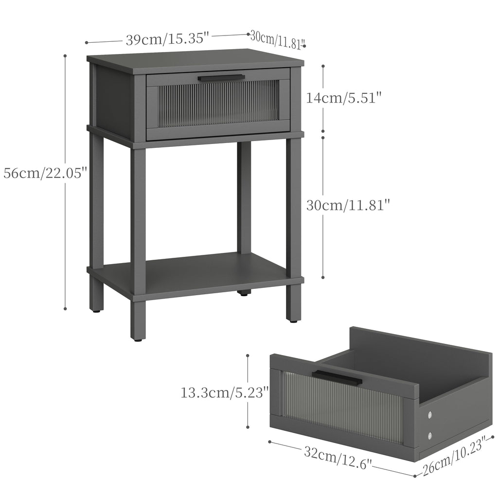 Grey Wooden Nightstand with Drawer and Storage Shelf V24022