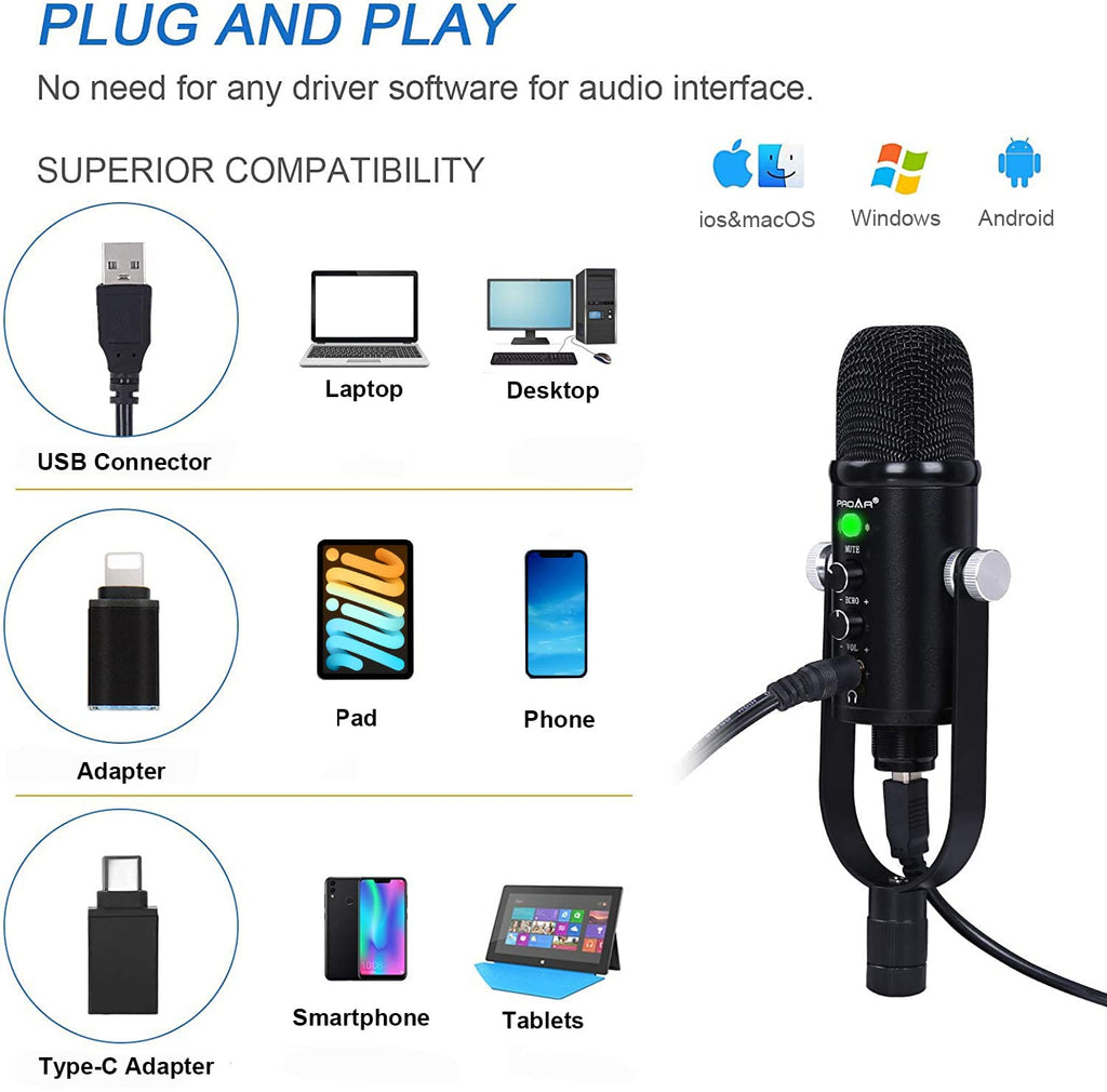USB Condenser Microphone Kit with Boom Arm R124