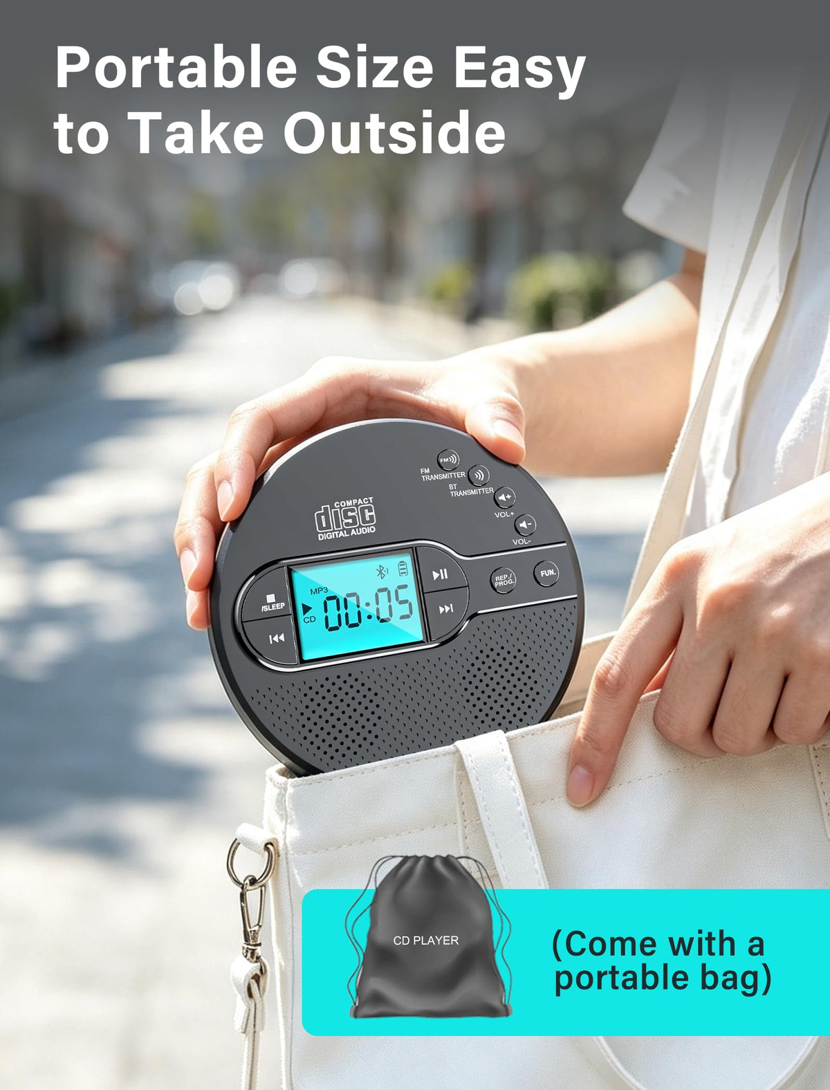 Portable CD Player with Bluetooth USB AUX FM I25788