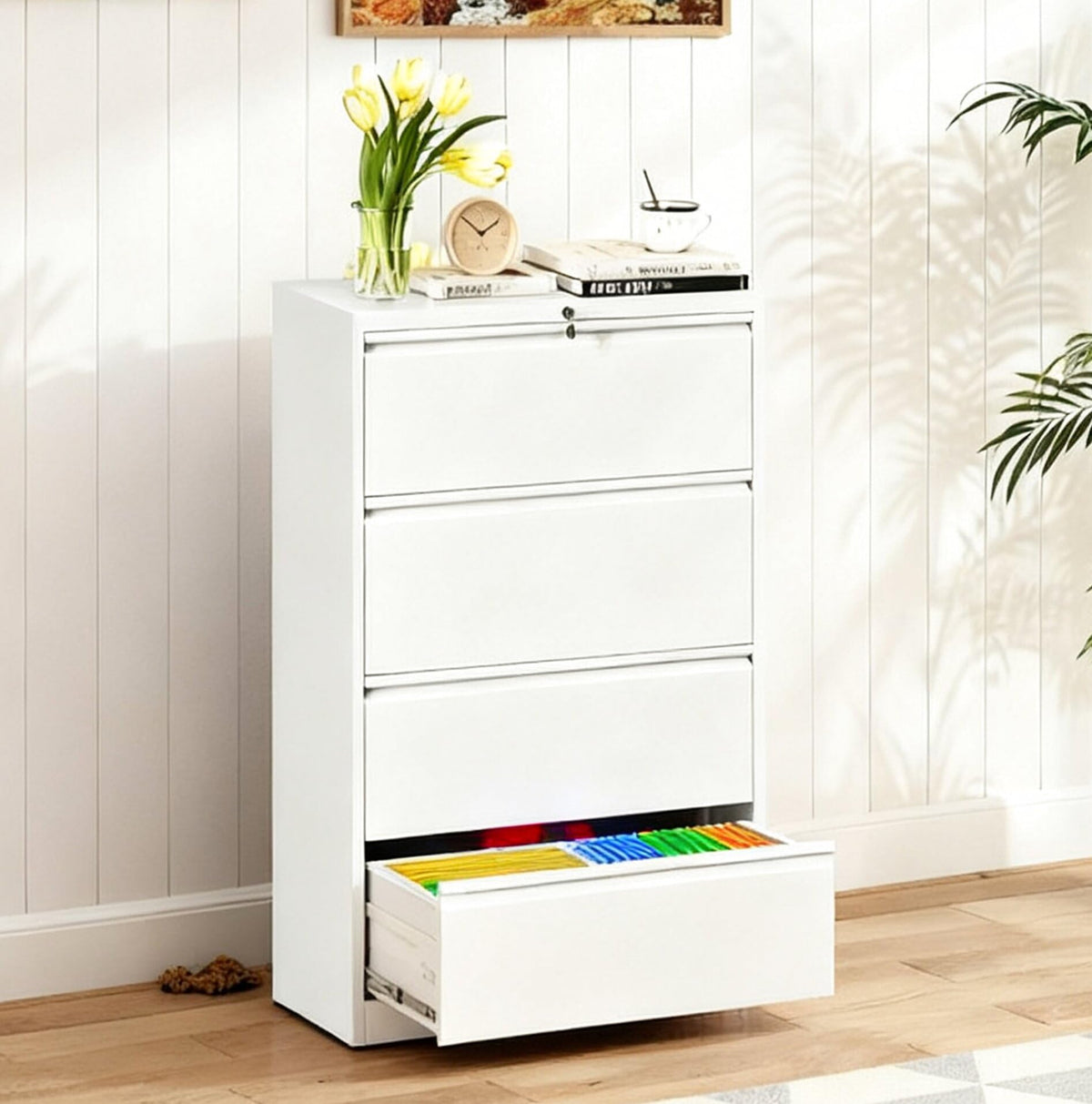 Black 4-Drawer Locking Lateral File Cabinet D545261