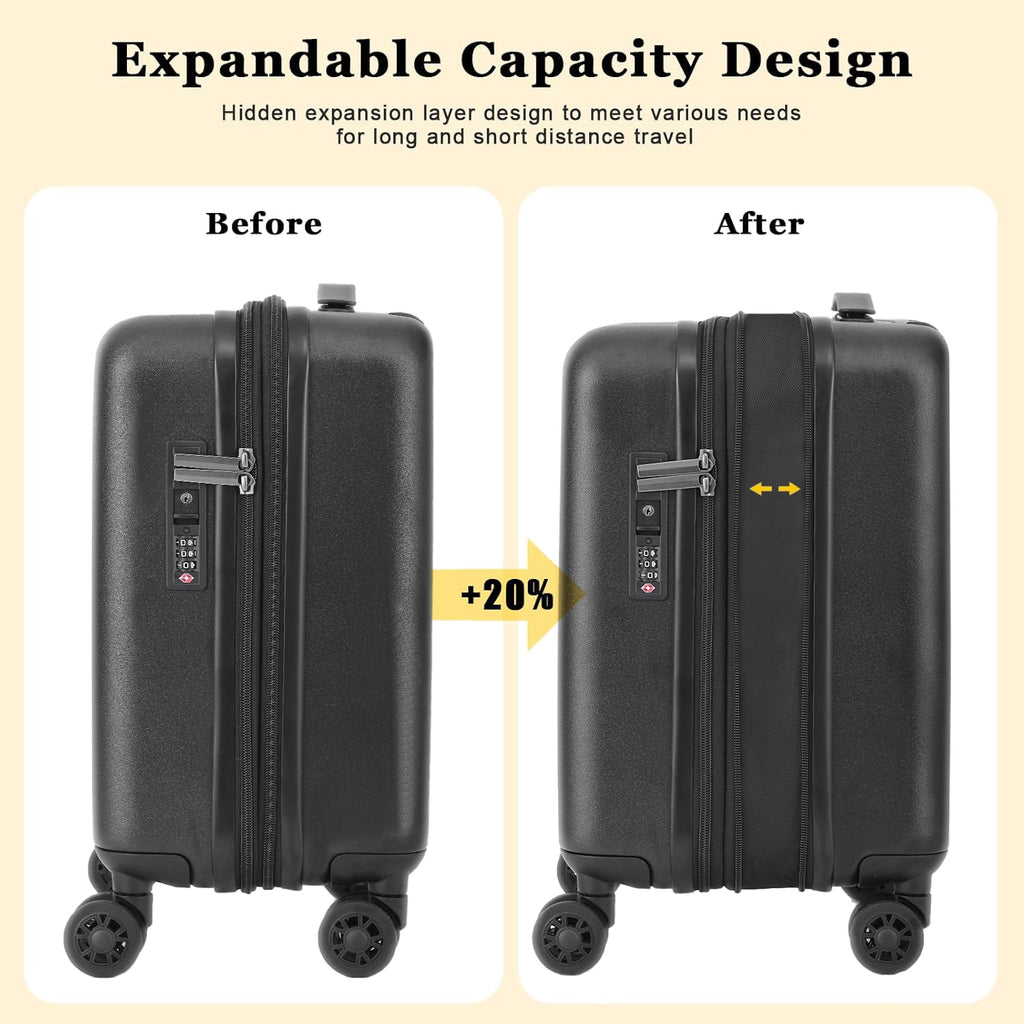 Expandable 16 Inch Underseat Carry On Luggage B7791