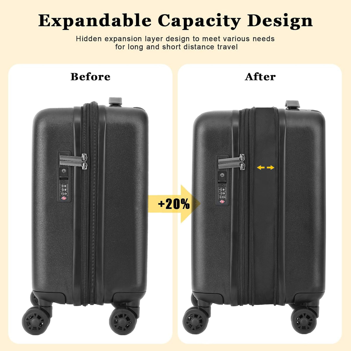 Expandable 16 Inch Underseat Carry On Luggage B7791
