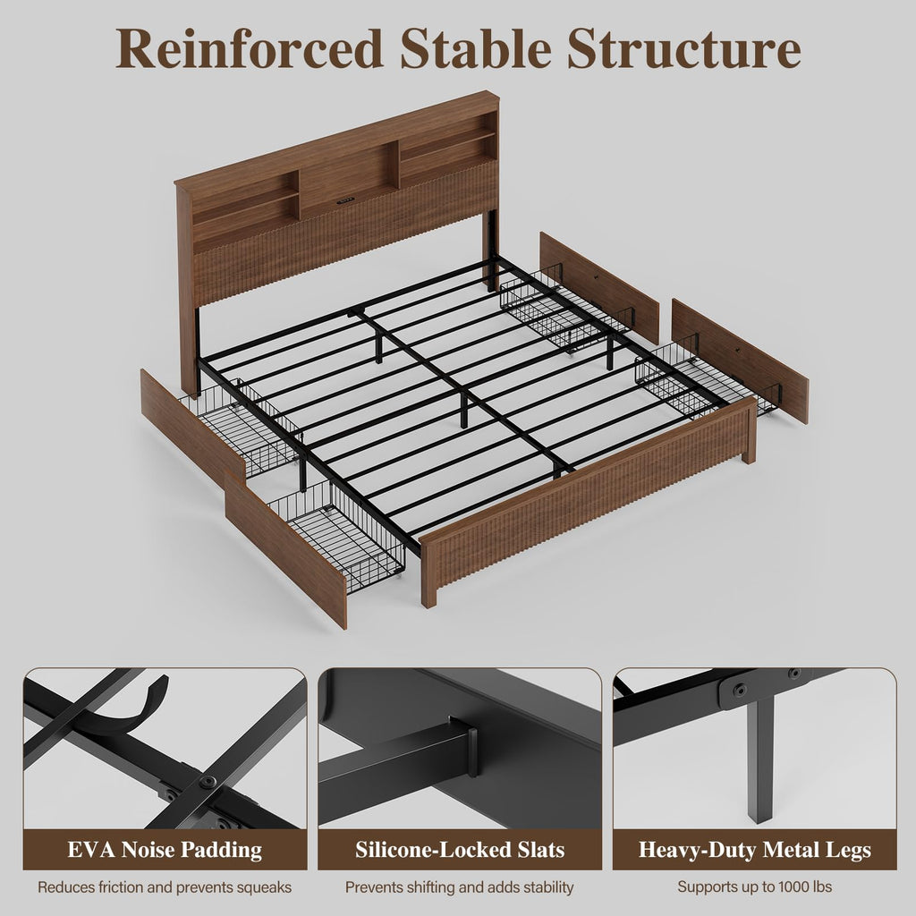 King Size Bed Frame with 4 Storage Drawers Y417984