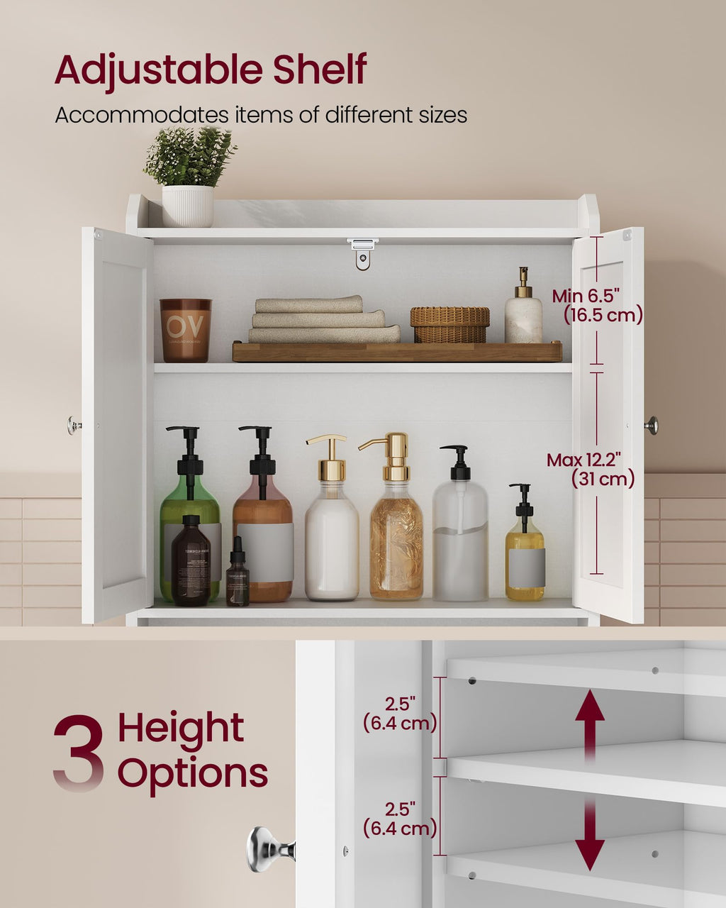 Over the Toilet Storage Cabinet with Doors and Adjustable Shelves W964