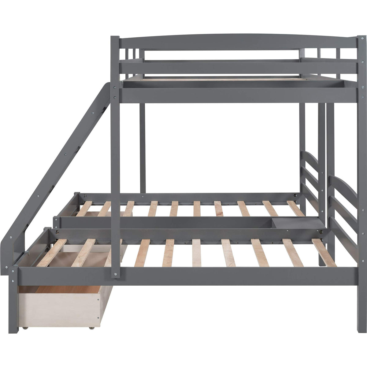 Full Over 2 Twin Wood Triple Bunk Bed with 3 Drawers and Guardrails A999838
