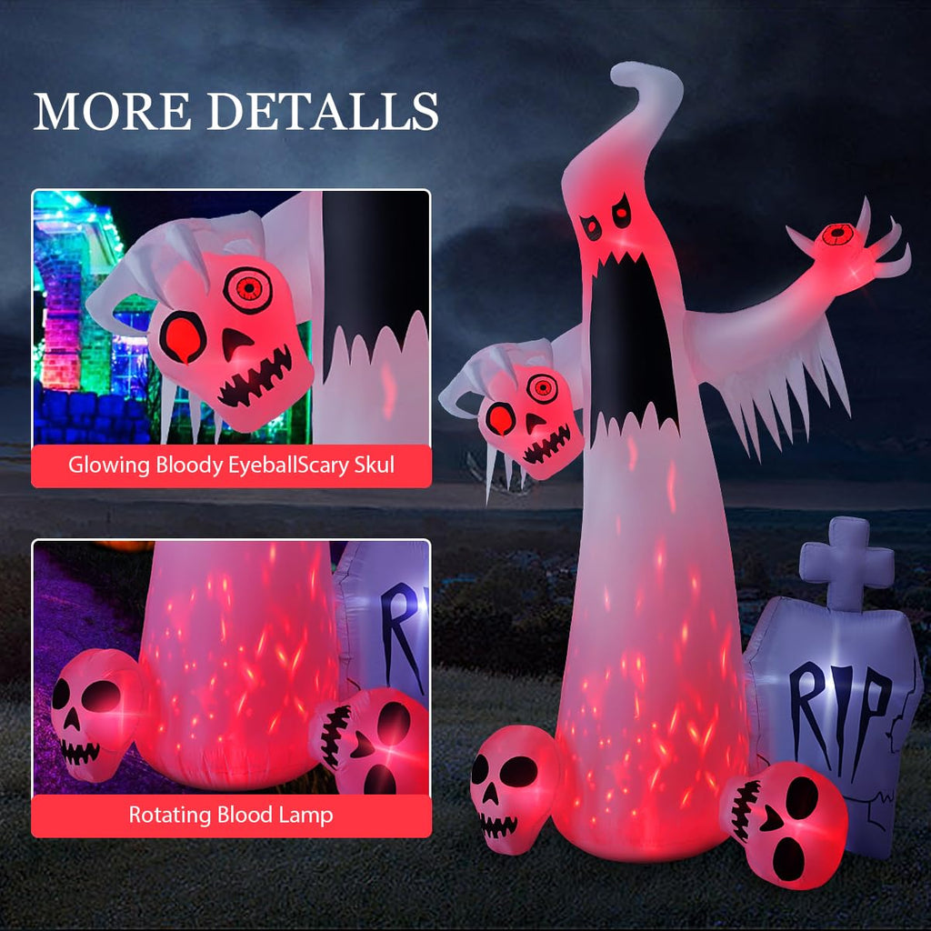 12 FT Halloween Inflatables Ghost with 3 Skulls C9318