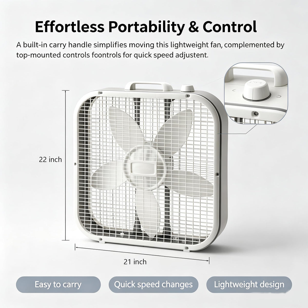 20 Inch 3-Speed Box Fan with Top Handle Z85034