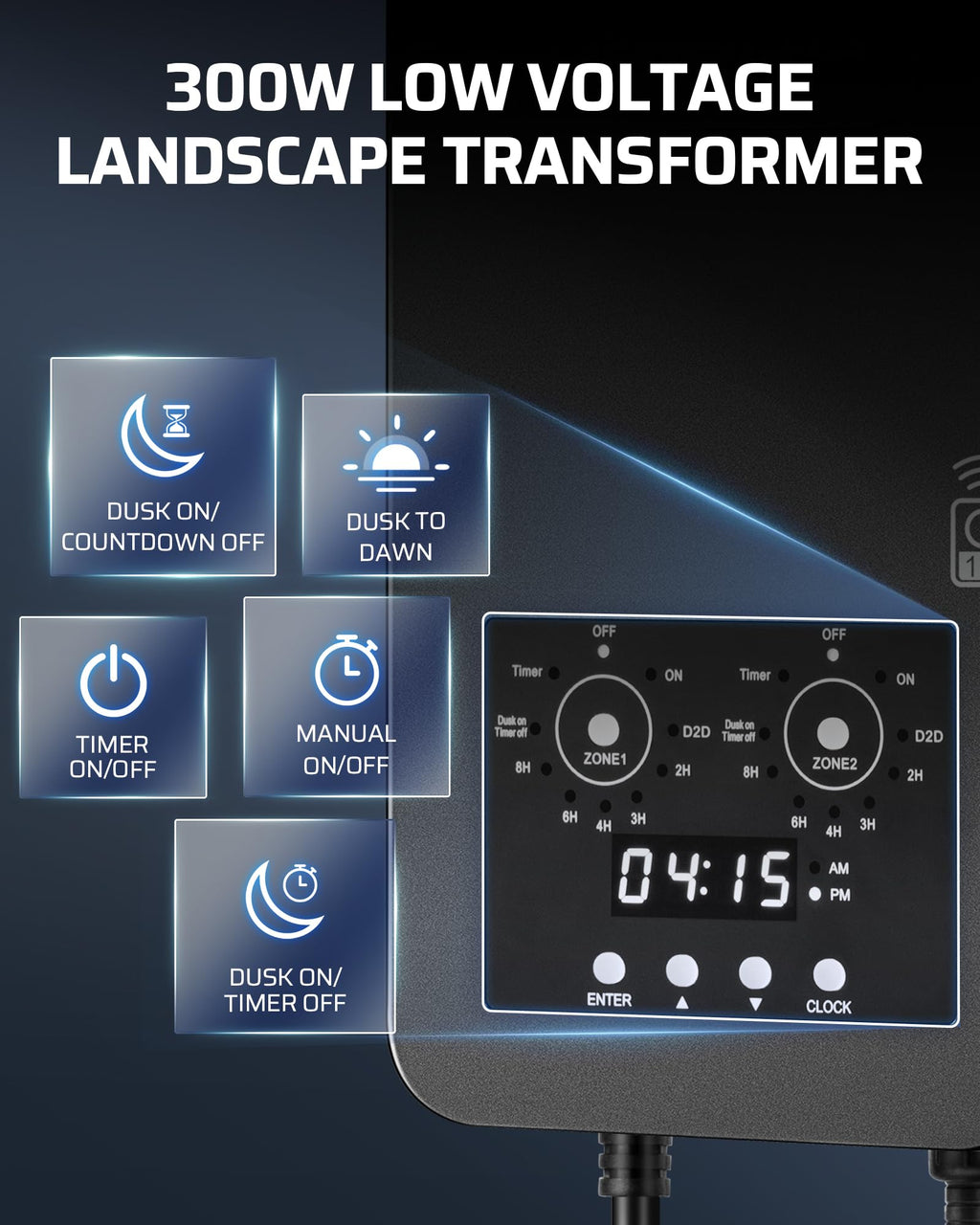 300W Low Voltage Transformer with Remote Photocell Sensor & Timer H804