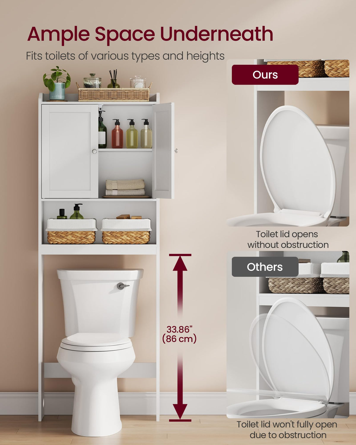 Over the Toilet Storage Cabinet with Doors and Adjustable Shelves W964