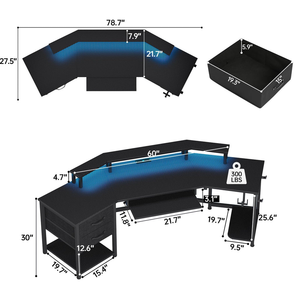 79" Gaming Desk with Fabric Drawers Storage X2021