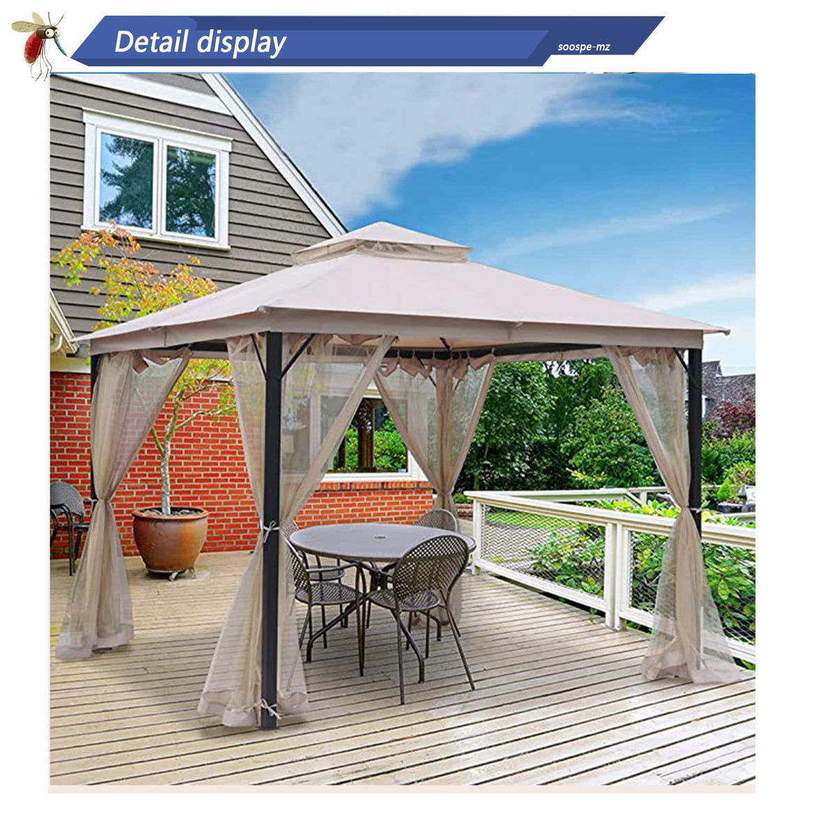 10x12 Gazebo Replacement Mosquito Netting 4-Panel Sidewall Screen with Zipper Black G29519