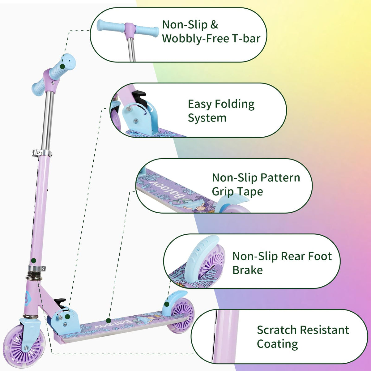 2 Wheel Folding Lightweight Kick Scooter with Light-Up Wheels M6682