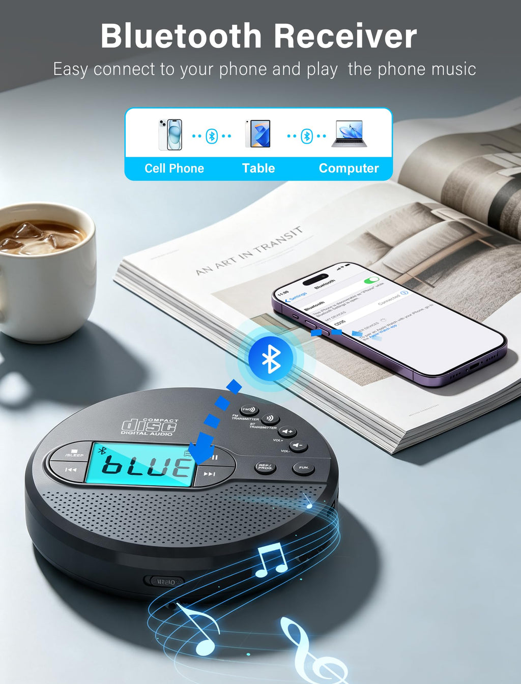 Portable CD Player with Bluetooth USB AUX FM I25788